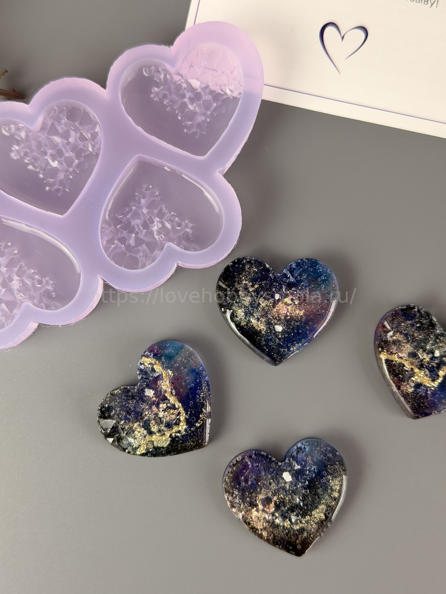 B64 Mold for keychains and brooches Hearts 4 pieces – image 2