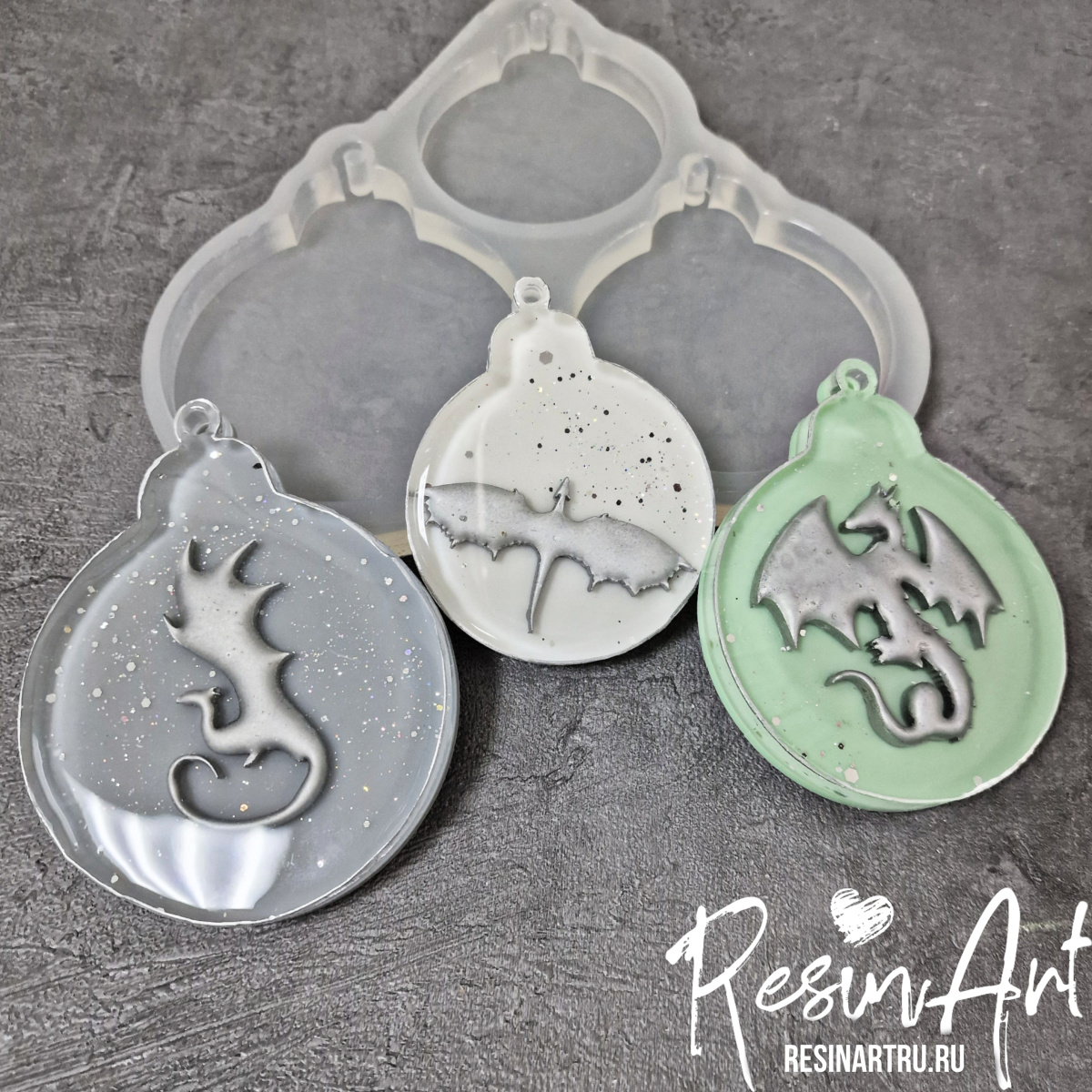No. 852 Christmas Ornament Bauble 10 mm (Set, 3 pcs) Silicone Mold - image 3