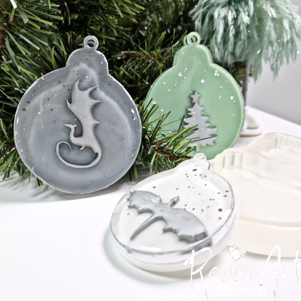 No. 852 Christmas Ornament Bauble 10 mm (Set, 3 pcs) Silicone Mold - image 2