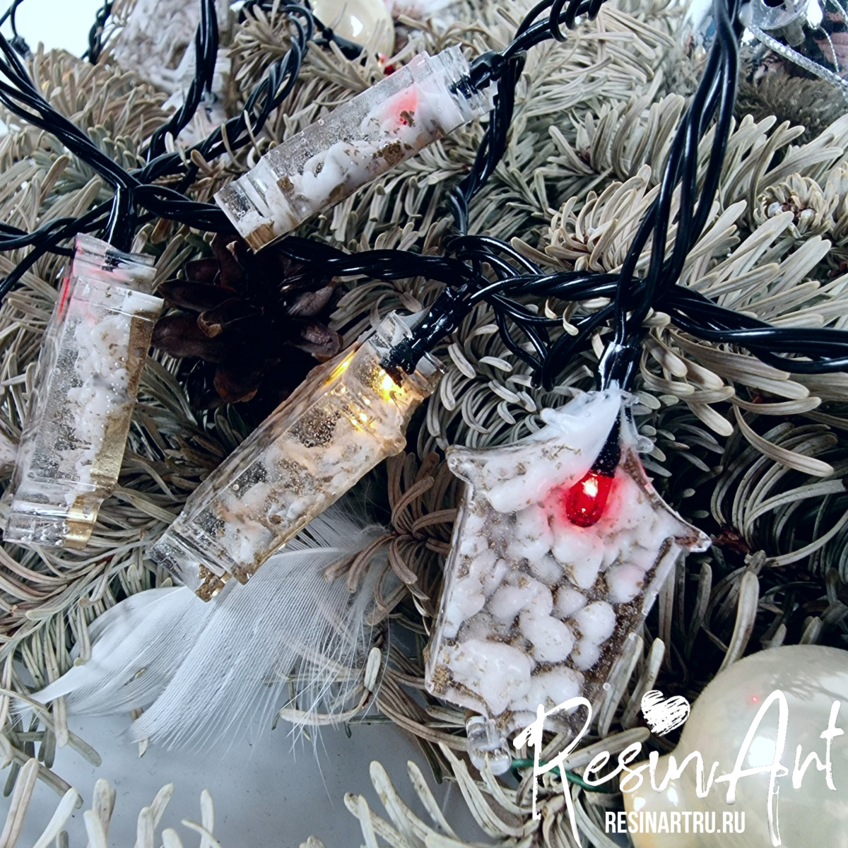 No. 632 Christmas Ornament Garland Lanterns Silicone Mold - image 2