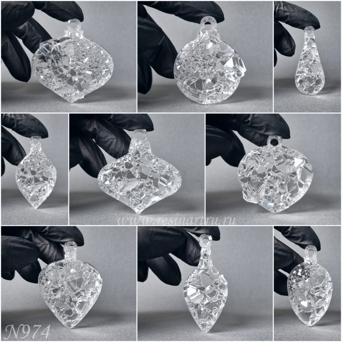 No. 974 Christmas Ornaments (Mini) Crystal (Set of 9 pcs) Silicone Mold - image 2