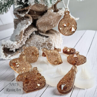No. 973 Christmas Ornaments (Mini) Crystal (Set of 9 pcs) Silicone Mold - image 1