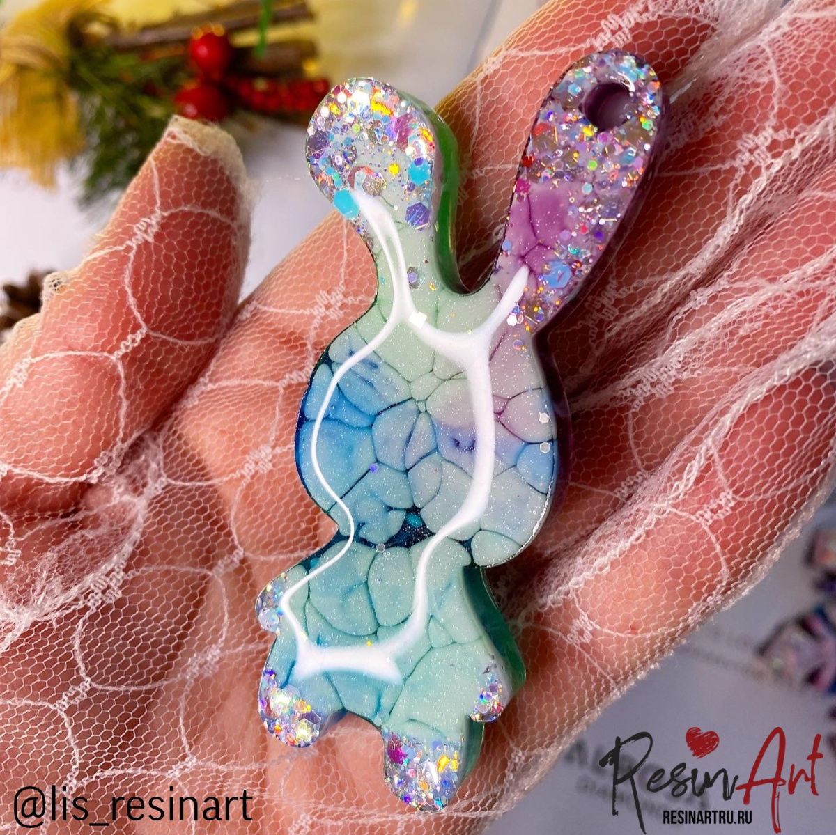 No. 641-S Christmas Ornament Bunny Silicone Mold - image 1